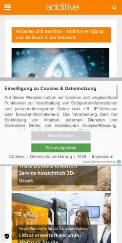 스폰서 기사용 독일 매체 Additive Fertigung Industrie 사이트 미리보기