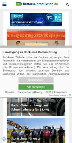 Pré-visualização do site Startseite batterie-produktion.de, meio de Alemanha para artigos patrocinados