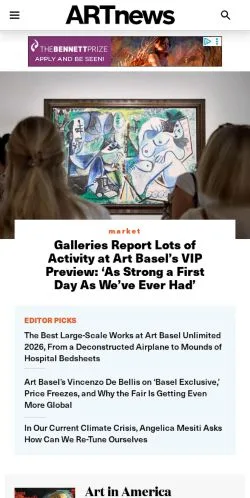 Anteprima del sito ARTnews, media di Stati Uniti per articoli sponsorizzati