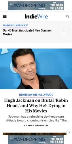 Förhandsvisning av webbplatsen IndieWire, medium i USA för sponsrade artiklar