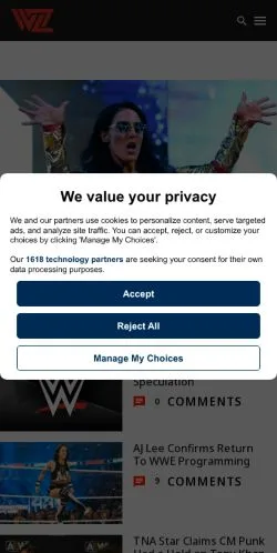 Vista previa del sitio Wrestlezone, medio de Estados Unidos para artículos patrocinados