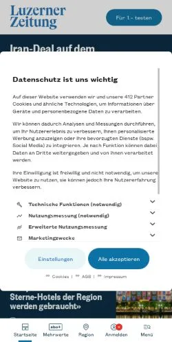 Anteprima del sito Luzerner Zeitung, media di Svizzera per articoli sponsorizzati