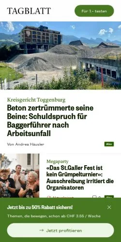 스폰서 기사용 스위스 매체 St. Galler Tagblatt 사이트 미리보기