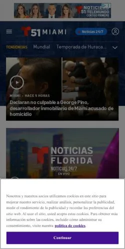 Sponsorlu makaleler için İspanya medyası Telemundo 51 Miami sitesinin önizlemesi