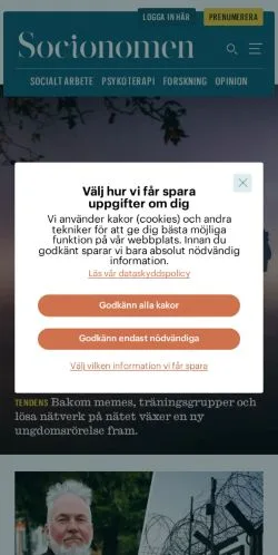 Anteprima del sito Socionomen, media di Svezia per articoli sponsorizzati
