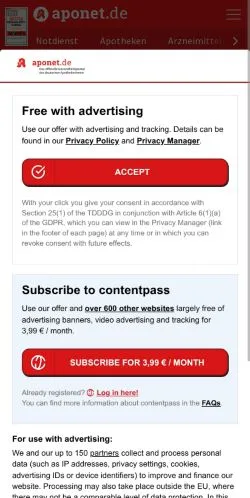 スポンサード記事向けのドイツメディア、Aponet Gesundheitのサイトプレビュー