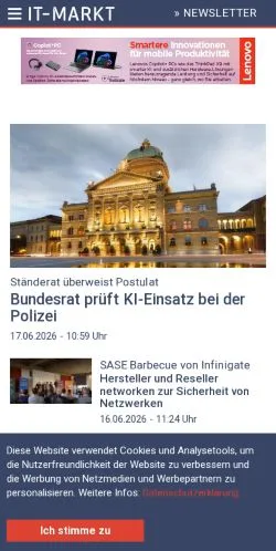 Förhandsvisning av webbplatsen IT-Markt, medium i Schweiz för sponsrade artiklar