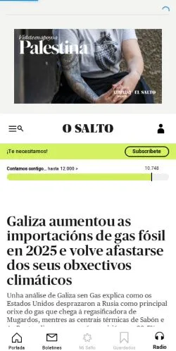 Preview of the El Salto Galiza website, a media outlet in United States for sponsored articles