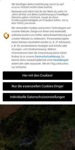 Vista previa del sitio Journey Glimpse, medio de Alemania para artículos patrocinados