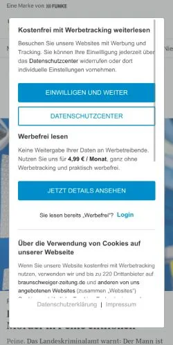 Anteprima del sito Braunschweiger Zeitung, media di Germania per articoli sponsorizzati