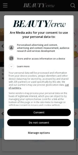 Anteprima del sito Beautycrew, media di Australia per articoli sponsorizzati