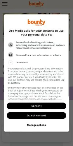 Anteprima del sito Bounty Parents, media di Australia per articoli sponsorizzati