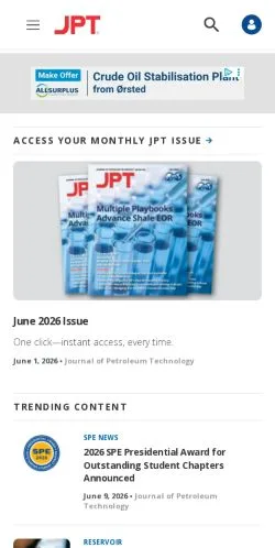 Aperçu du site JPT Homepage, média de États-Unis pour articles sponsorisés