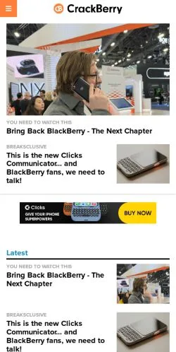 Forhåndsvisning av nettstedet CrackBerry, medium fra USA for sponsede artikler