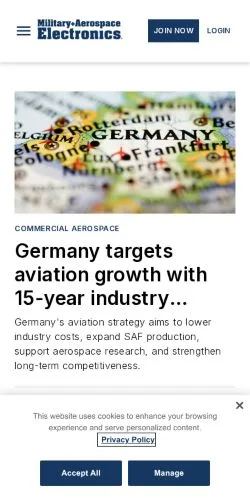 Anteprima del sito Military Aerospace, media di Stati Uniti per articoli sponsorizzati