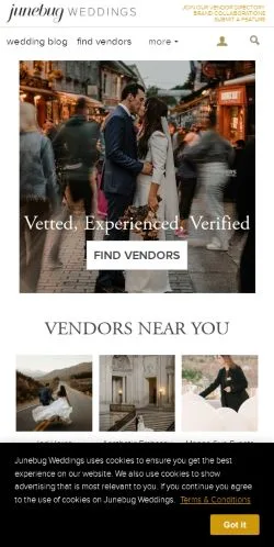 Aperçu du site Junebug Weddings, média de États-Unis pour articles sponsorisés