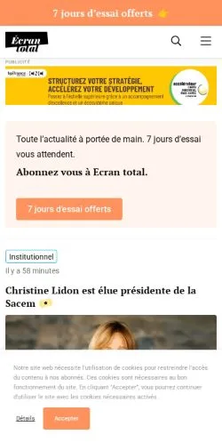 スポンサード記事向けのフランスメディア、Ecran Totalのサイトプレビュー