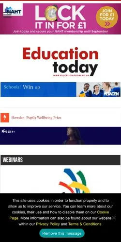 Anteprima del sito Education Today, media di Regno Unito per articoli sponsorizzati