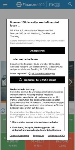 Anteprima del sito Finanzen100, media di Germania per articoli sponsorizzati