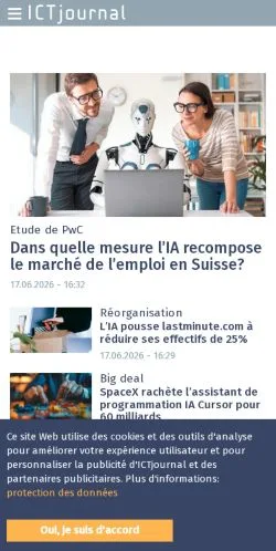 Preview of the ICTjournal website, a media outlet in Switzerland for sponsored articles