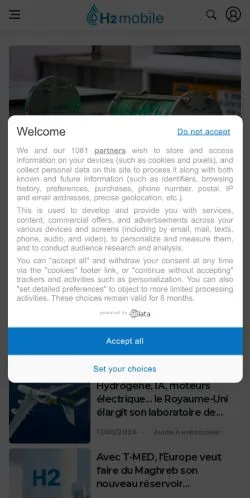 Anteprima del sito H2 Mobile, media di Francia per articoli sponsorizzati