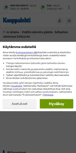 Anteprima del sito Kauppalehti, media di Finlandia per articoli sponsorizzati