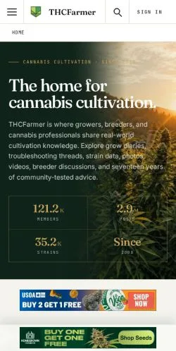 Forhåndsvisning av nettstedet THCFarmer, medium fra USA for sponsede artikler