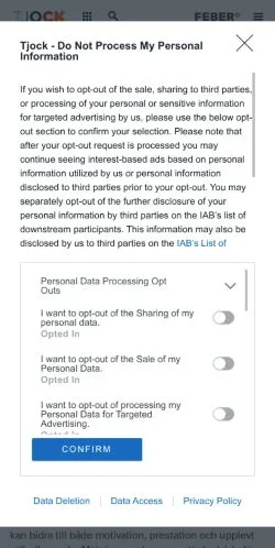 スポンサード記事向けのスウェーデンメディア、Tjockのサイトプレビュー