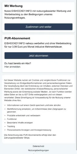 Podgląd witryny eishockey.info, medium z kraju Niemcy do artykułów sponsorowanych