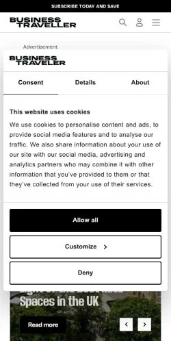 Anteprima del sito Business Traveller, media di Regno Unito per articoli sponsorizzati