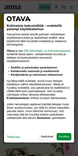 Voorbeeld van de site Anna, medium uit Finland voor gesponsorde artikelen