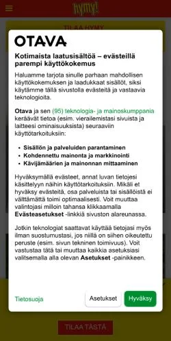 Anteprima del sito Hymy, media di Finlandia per articoli sponsorizzati
