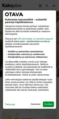 Forhåndsvisning af Kaksplus, medie fra Finland til sponsorerede artikler