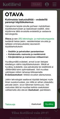 Anteprima del sito Kotiliesi.fi, media di Finlandia per articoli sponsorizzati