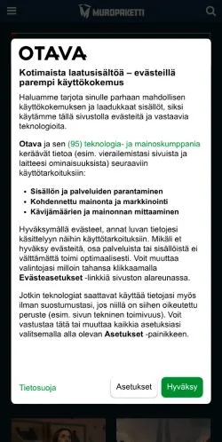 Anteprima del sito Muropaketti.com, media di Finlandia per articoli sponsorizzati
