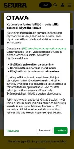 Anteprima del sito Seura.fi, media di Finlandia per articoli sponsorizzati