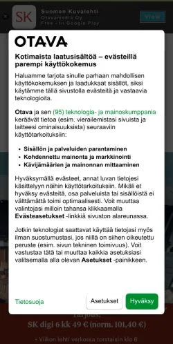 Anteprima del sito Suomen Kuvalehti, media di Finlandia per articoli sponsorizzati