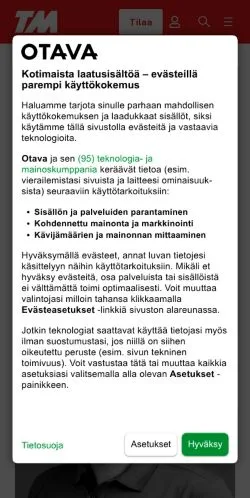 Anteprima del sito Etusivu, media di Finlandia per articoli sponsorizzati