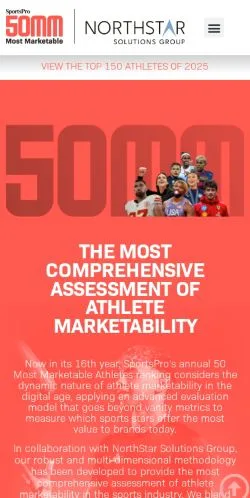 Anteprima del sito SportsPro 50 Most Marketable Athletes, media di Regno Unito per articoli sponsorizzati