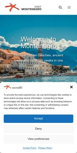 Podgląd witryny Visit Montenegro, medium z kraju Stany Zjednoczone do artykułów sponsorowanych