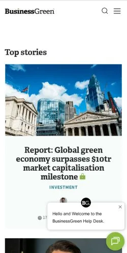 스폰서 기사용 미국 매체 Business Green 사이트 미리보기