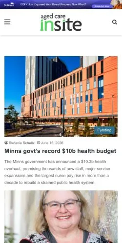Anteprima del sito Aged Care Insite, media di Australia per articoli sponsorizzati
