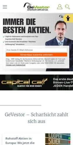 Anteprima del sito GeVestor Financial Publishing Group 🥇, media di Germania per articoli sponsorizzati