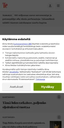 Forhåndsvisning af Talouselämä, medie fra Finland til sponsorerede artikler