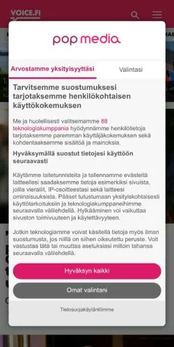 Preview of the Voice website, a media outlet in Finland for sponsored articles