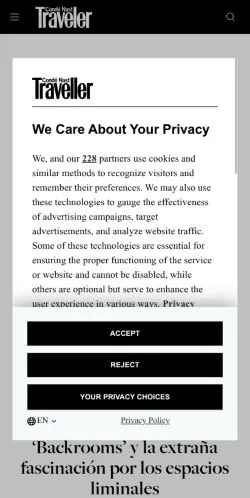Anteprima del sito Traveler, media di Spagna per articoli sponsorizzati