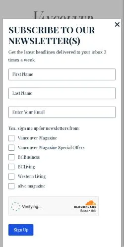 Sponsorlu makaleler için Amerika Birleşik Devletleri medyası Vancouver Magazine sitesinin önizlemesi