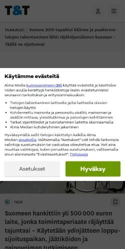 Anteprima del sito Tekniikka&Talous, media di Finlandia per articoli sponsorizzati