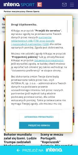 Anteprima del sito Sport w INTERIA.PL, media di Polonia per articoli sponsorizzati