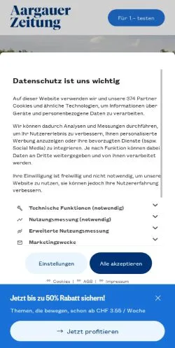 Anteprima del sito Aargauer Zeitung, media di Svizzera per articoli sponsorizzati